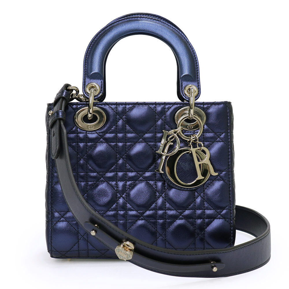 Christian Dior Lady My ABC Calfskin Metallic Blue Crossbody Handbag Leather